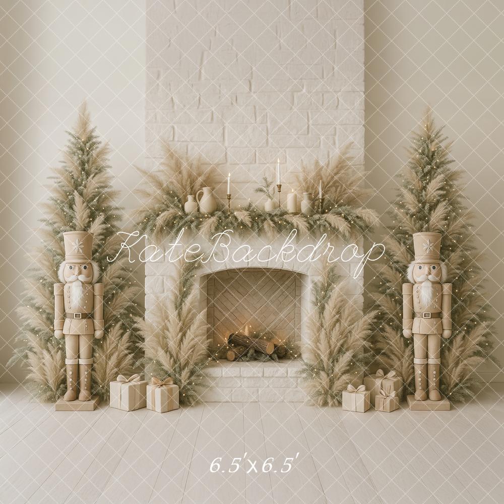 Kate Christmas Nutcracker Fireplace Pampas Brick Backdrop Designed by Ashley Paul - Kate Backdrop AU
