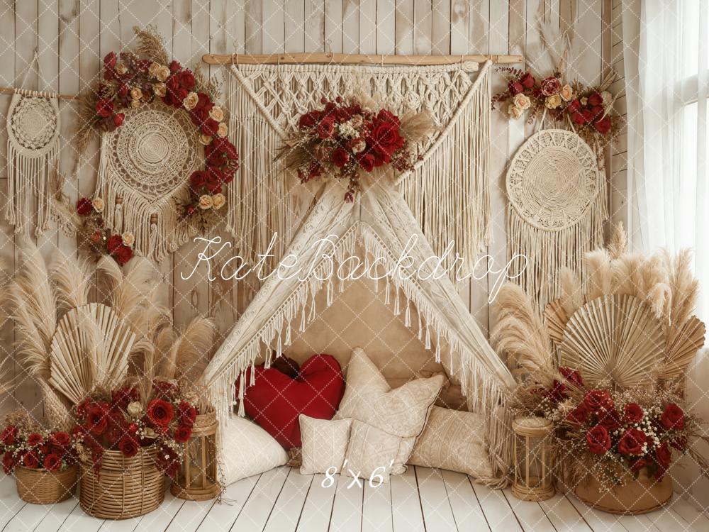 Kate Boho Pampas Grass Valentine Backdrop Designed by Emetselch