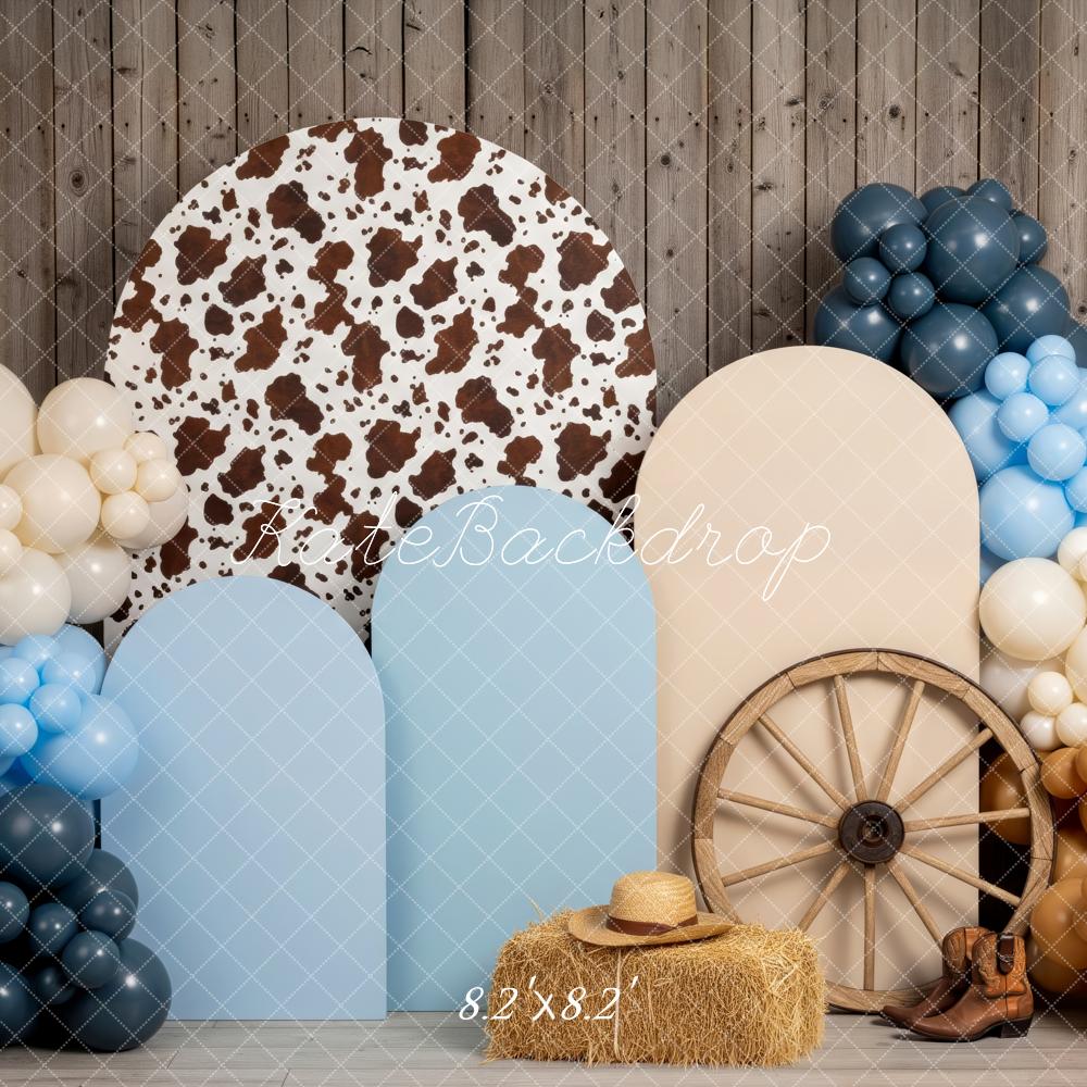 Kate Western Cow Balloons Hay Bale Backdrop Designed by Patty Roberts - Kate Backdrop AU
