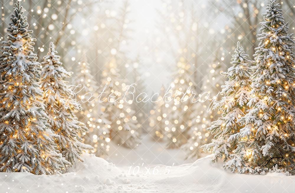 Kate Christmas Snow Forest Bokeh Fleece Backdrop Designed by Emetselch - Kate Backdrop AU