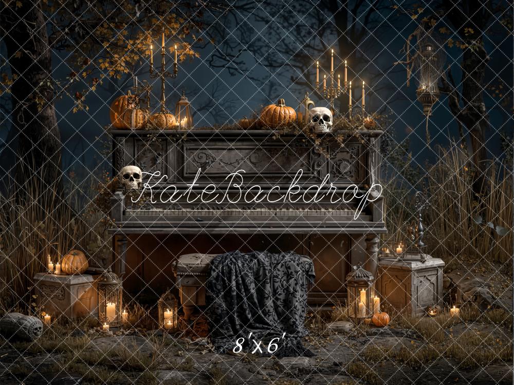 Kate Halloween Piano Skulls Fleece Backdrop Designed by Emetselch