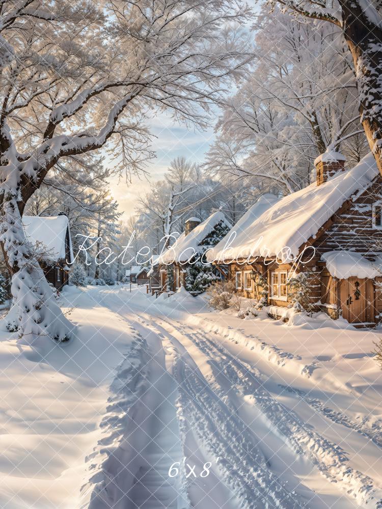 Kate Winter Snowy Cottage Trees Backdrop Designed by Emetselch
