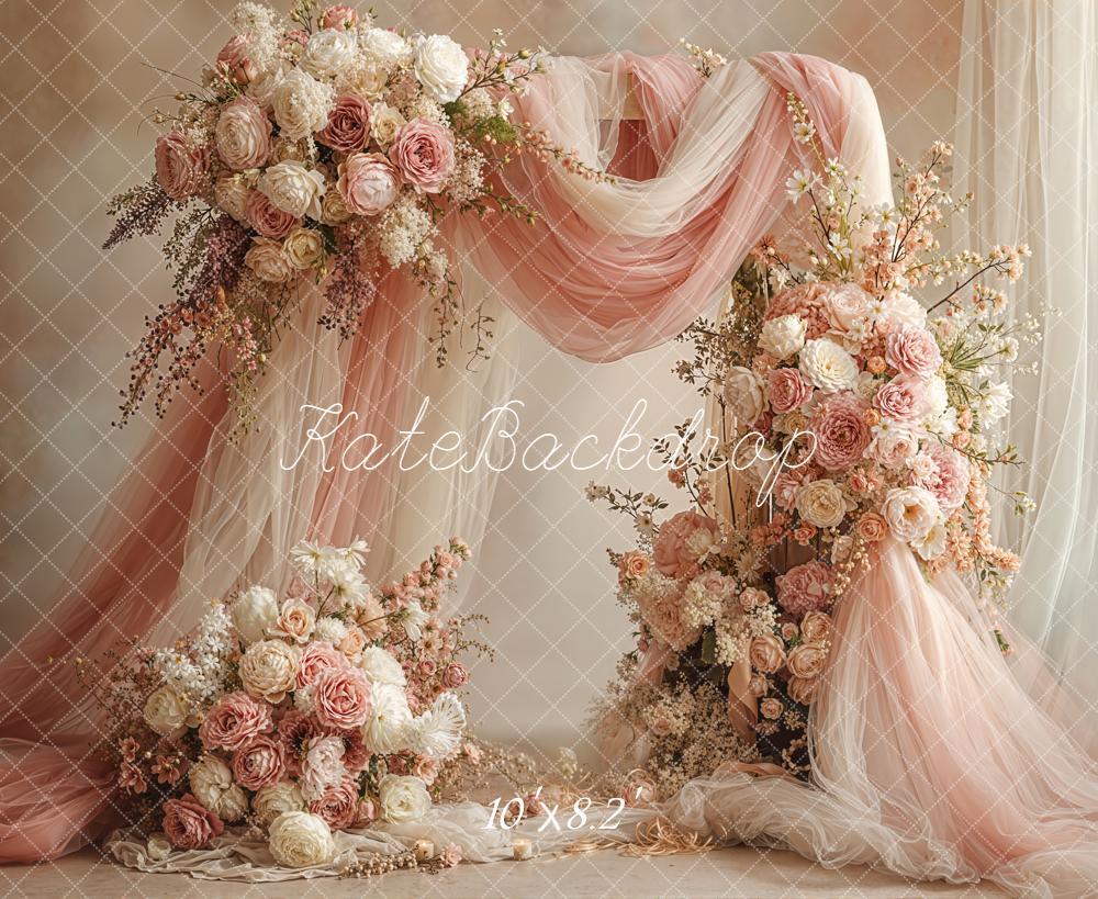 Kate Wedding Flower Arch Peach Drapes Backdrop Designed by Emetselch