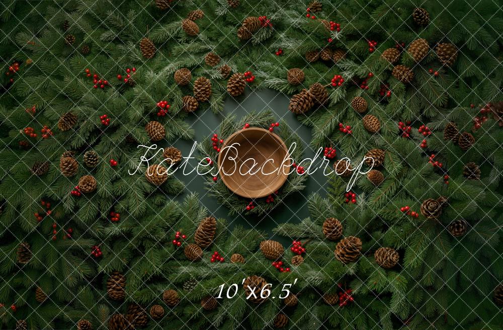 Kate Christmas Pinecones Red Berries Greenery Backdrop Designed by Chain