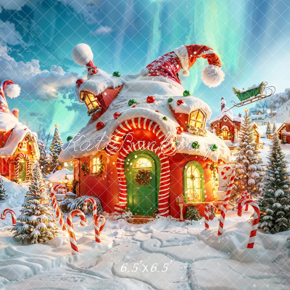 Kate Christmas Elf House Candy Cane Snow Backdrop Designed by Chain