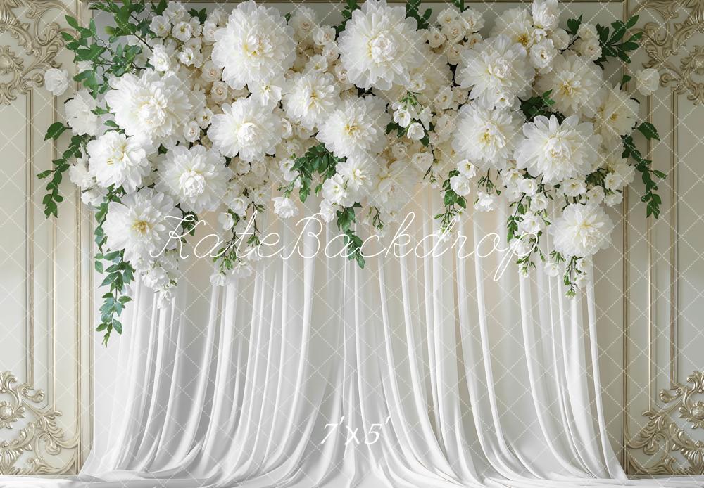 Kate White Flower Elegant Drapes Backdrop Designed by Mini MakeBelieve