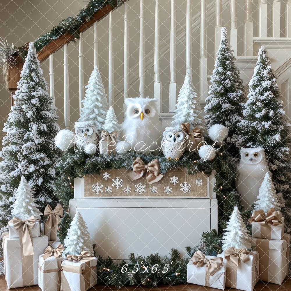 Kate Christmas Trees Owls Backdrop Designed by Mini MakeBelieve - Kate Backdrop AU