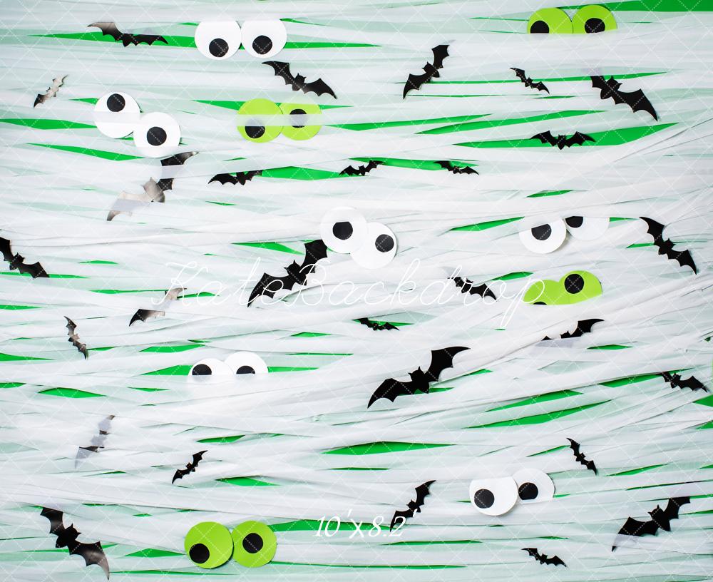 Kate Halloween Eyes Bats Green Backdrop Designed by Rose Abbas