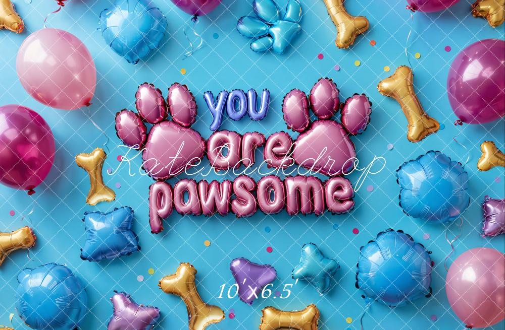 Kate Paw Print Bone Balloon Confetti Blue Backdrop Designed by Emetselch - Kate Backdrop AU