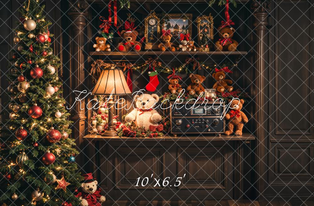 Kate Christmas Tree Teddy Bears Vintage Shelf Backdrop Designed by Emetselch - Kate Backdrop AU