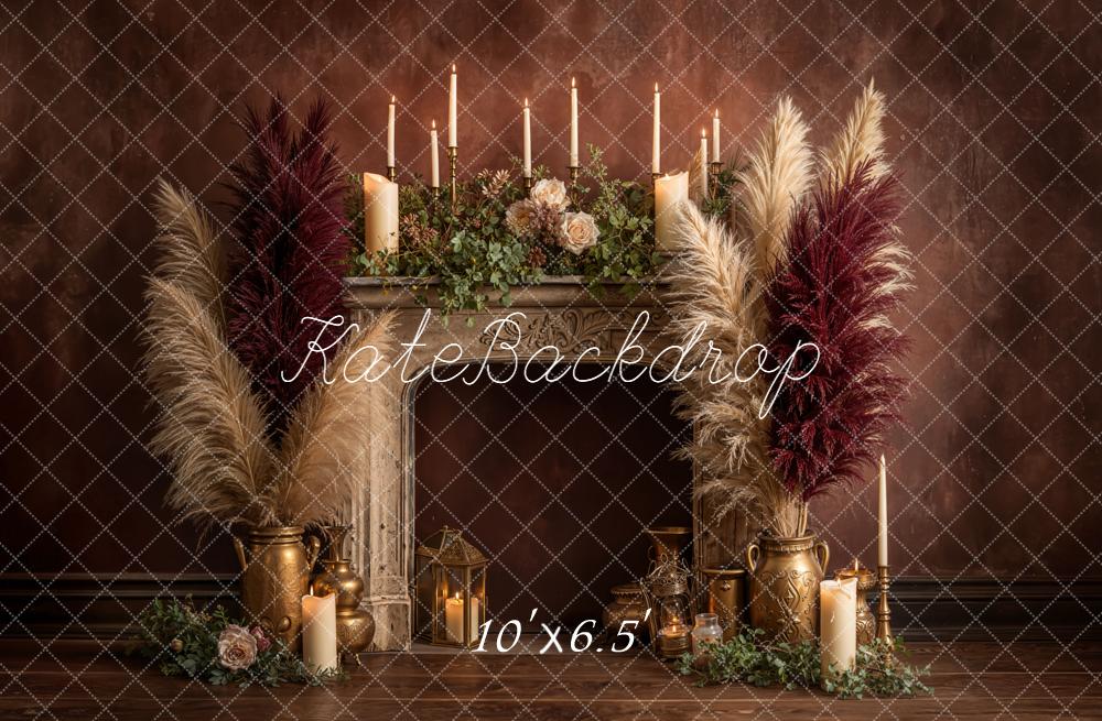 Kate Mantel Candles Pampas Grass Fleece Backdrop Designed by Emetselch