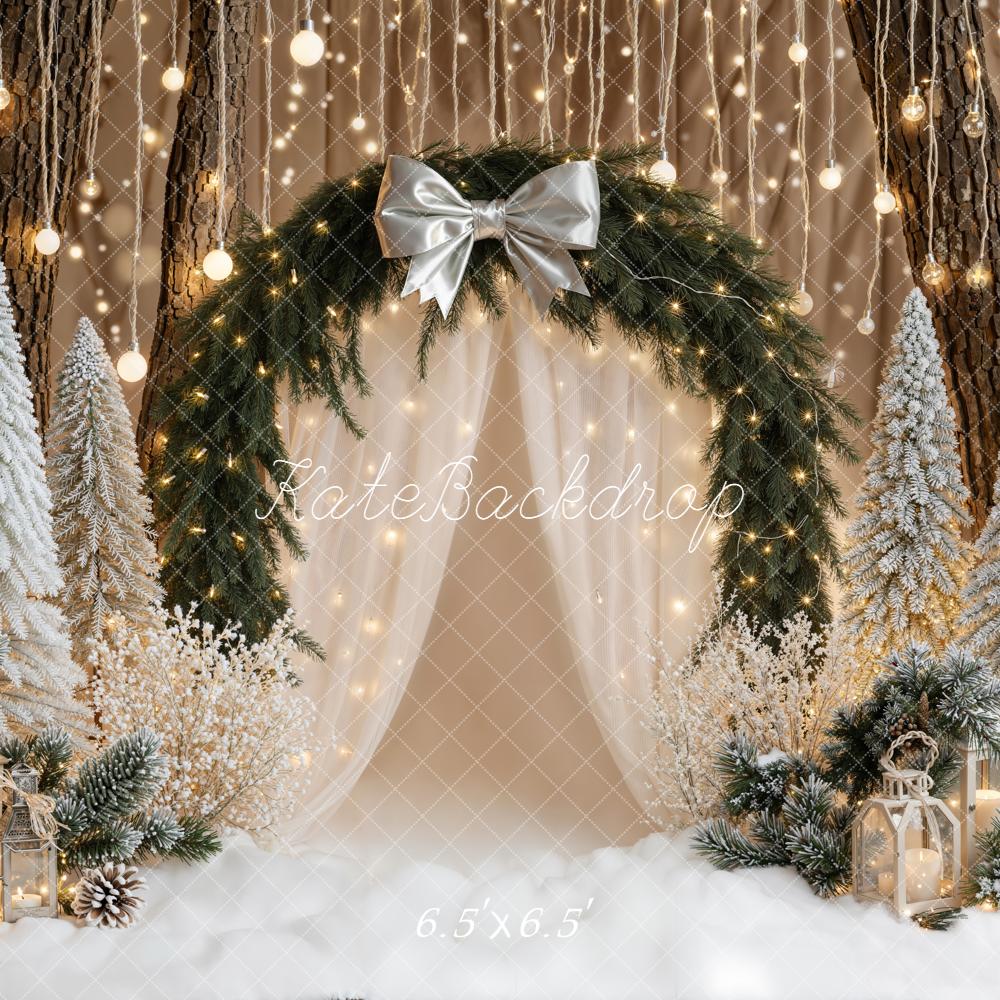 Kate Christmas Flower Arch Frosted Trees Backdrop Designed by Emetselch - Kate Backdrop AU