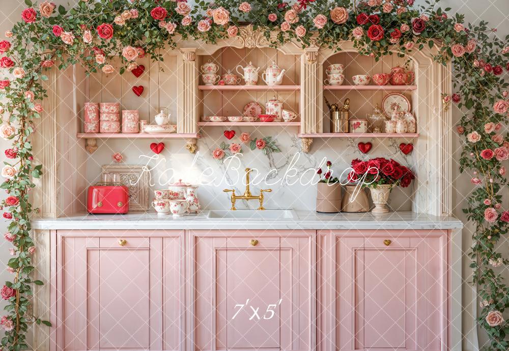 Kate Pink Kitchen Roses Cabinet Backdrop Designed by Emetselch