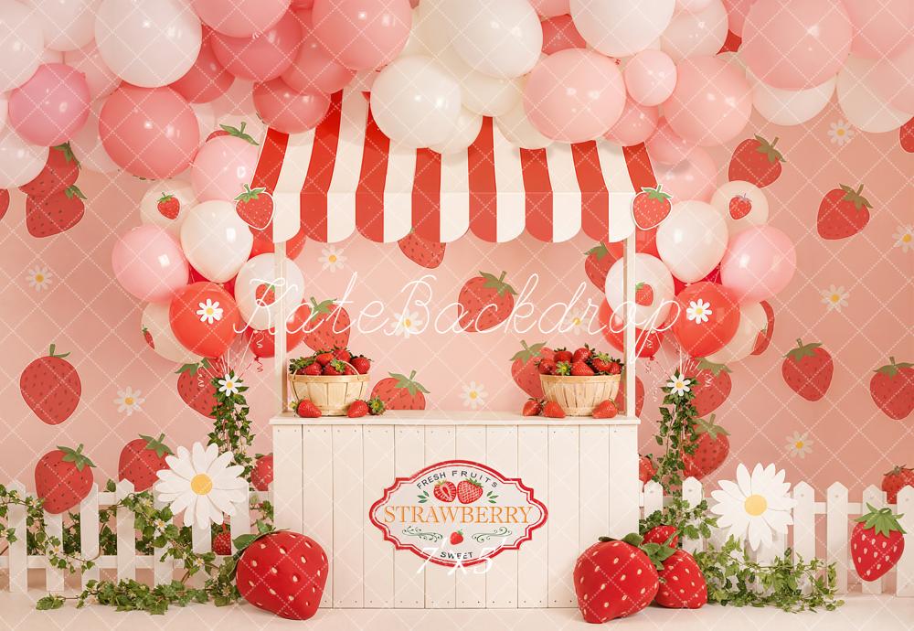Kate Strawberry Stand Pink Balloons Backdrop Designed by Emetselch