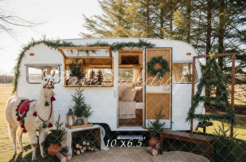 Kate Christmas Caravan Llama Greenery Backdrop Designed by Patty Roberts