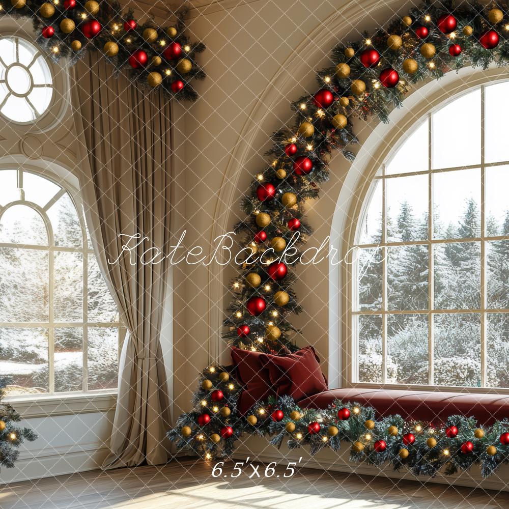 Kate Christmas Window Bench Garland Backdrop Designed by Mini MakeBelieve - Kate Backdrop AU