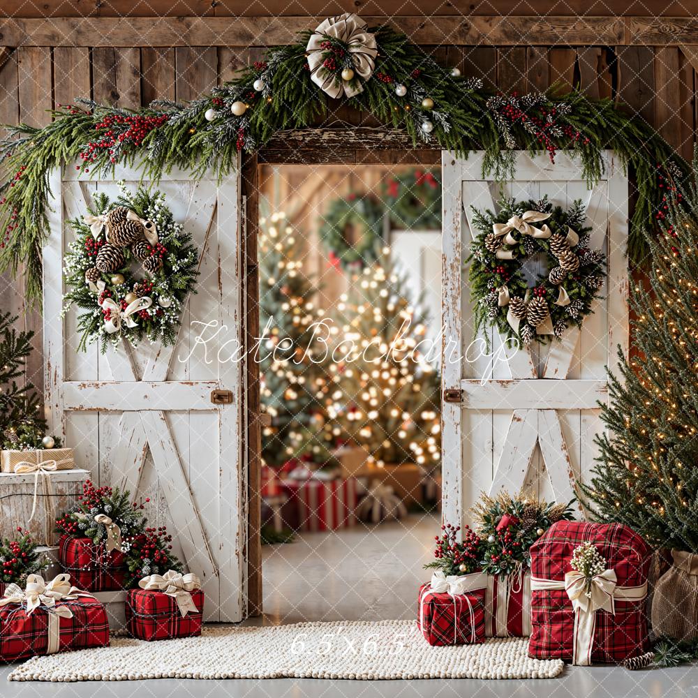 Kate Christmas Barn Door Wreaths Backdrop Designed by Emetselch - Kate Backdrop AU