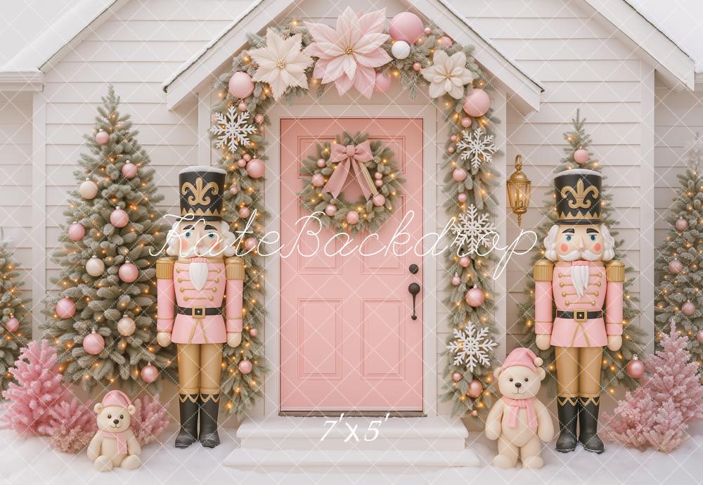Kate Christmas Trees Nutcracker Pink Door Backdrop Designed by Ashley Paul