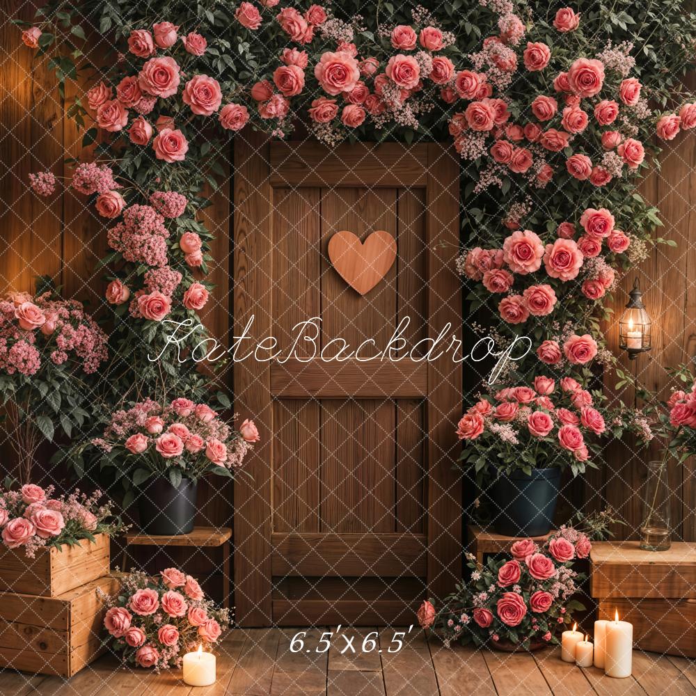 Kate Pink Roses Wooden Door Backdrop Designed by Emetselch
