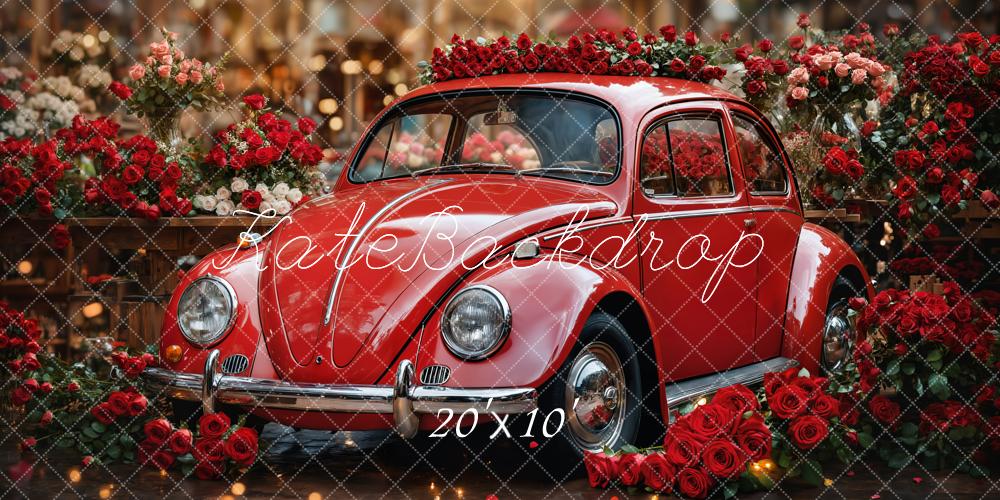 Kate Vintage Car Red Roses Bokeh Backdrop Designed by Emetselch