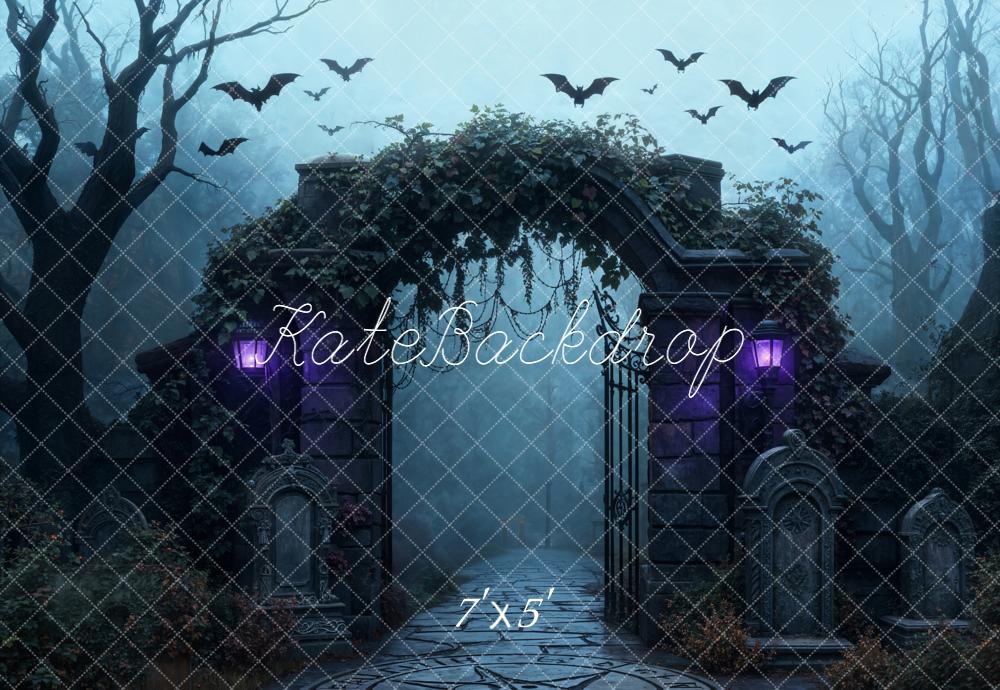 Kate Halloween Cemetery Arch Bats Backdrop Designed by Emetselch