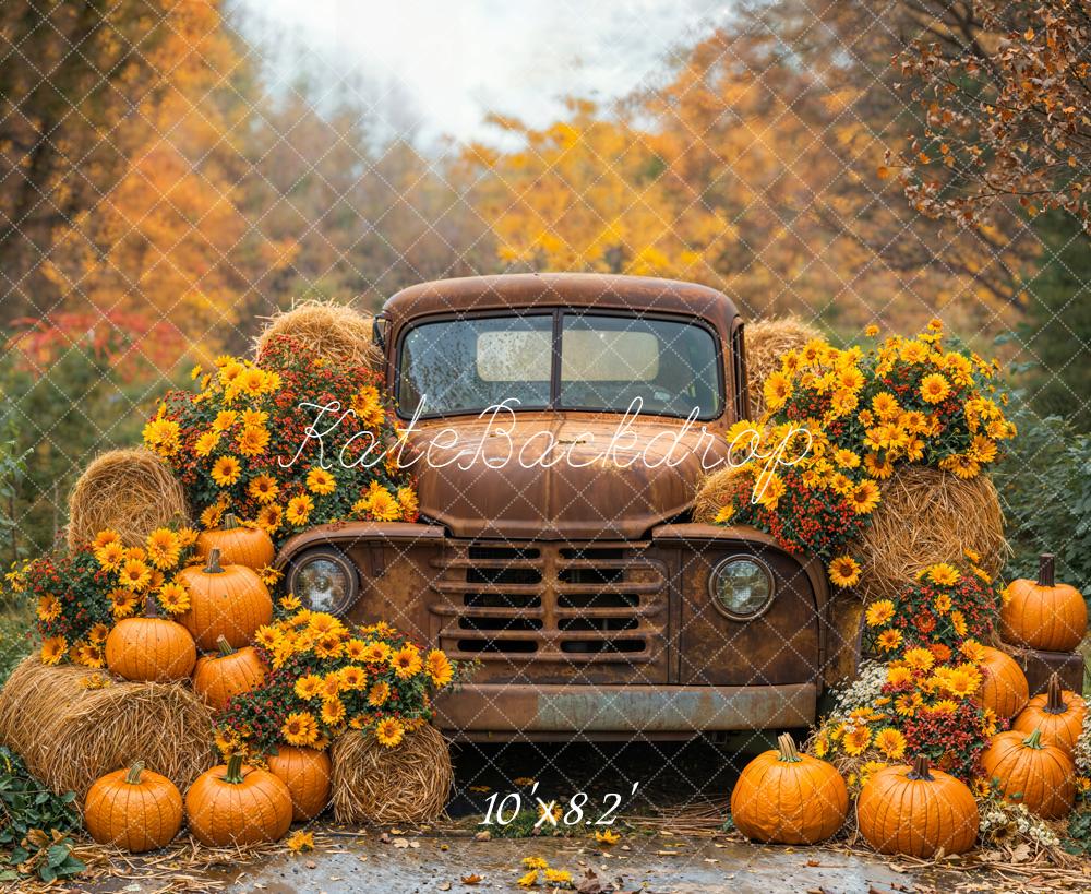 Kate Fall Truck Hay Pumpkins Backdrop Designed by Emetselch - Kate Backdrop AU