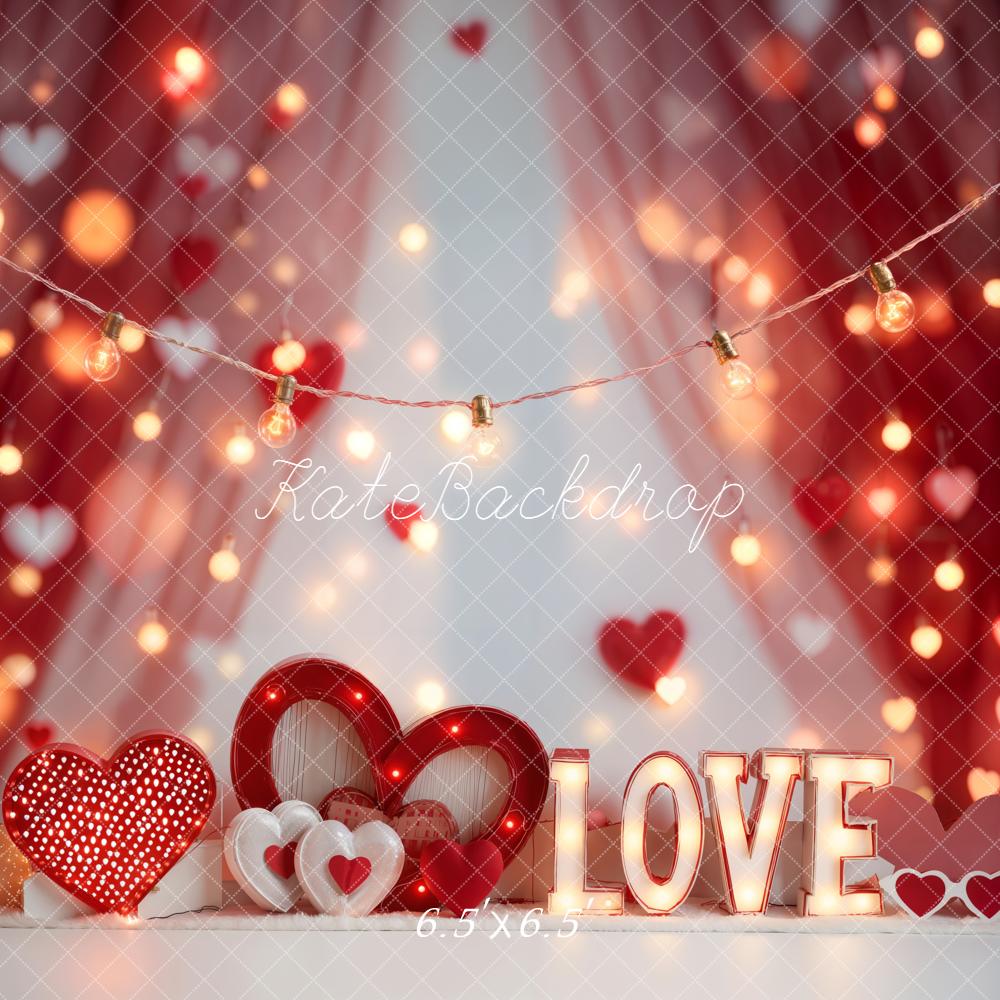 Kate Valentine Hearts Bokeh Love Decor Red Backdrop Designed by Emetselch