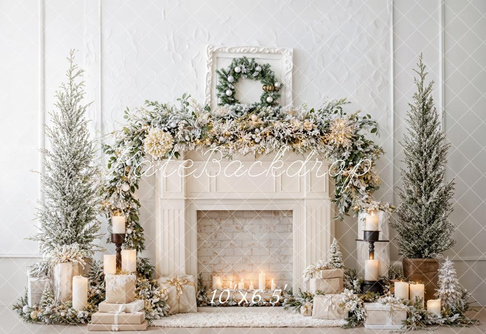 Kate Christmas Fireplace Candles Fleece Backdrop Designed by Emetselch - Kate Backdrop AU