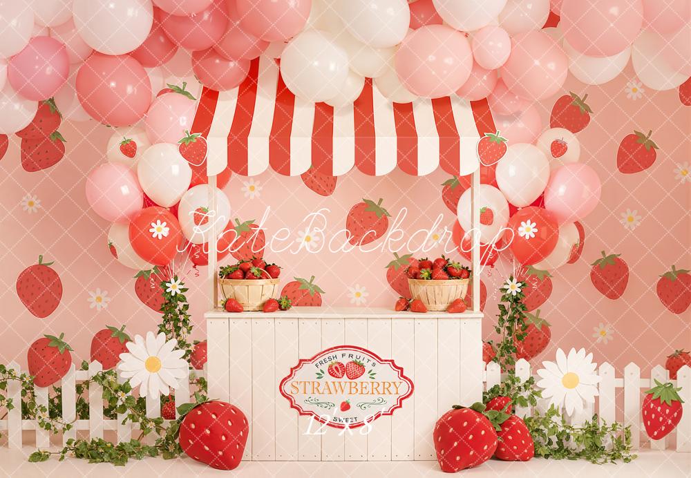Kate Strawberry Stand Pink Balloons Backdrop Designed by Emetselch