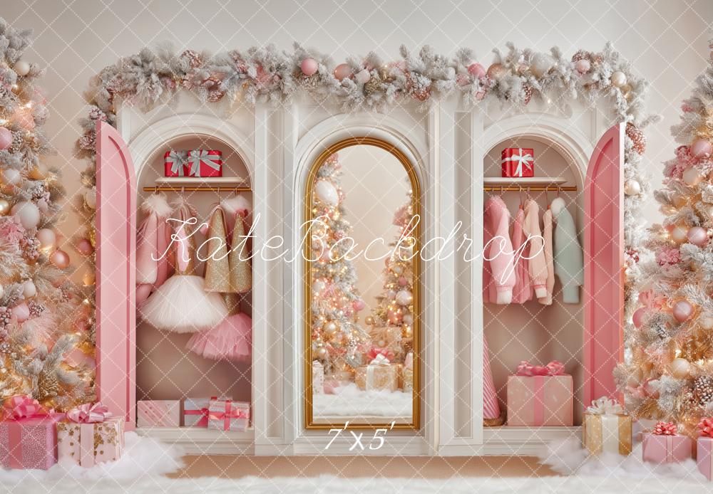 Kate Doll Pink Closet Christmas Trees Backdrop Designed by Patty Roberts - Kate Backdrop AU