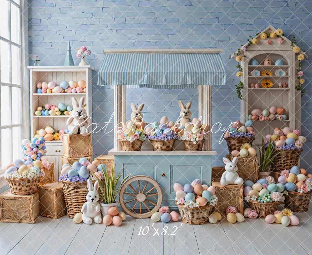 Kate Easter Bunny Eggs Blue Fleece Backdrop Designed by Emetselch