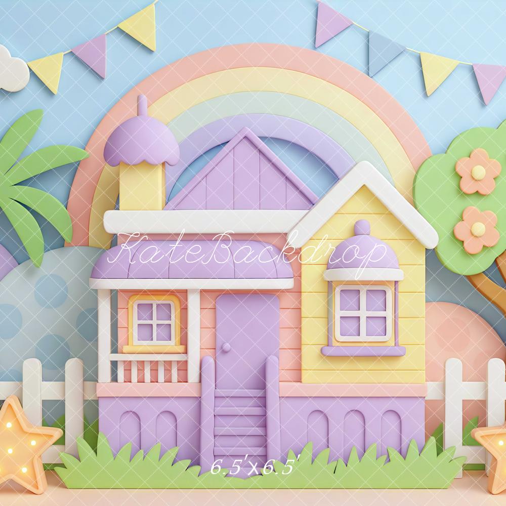 Kate Pastel House Rainbow Palm Tree Backdrop Designed by Mini MakeBelieve - Kate Backdrop AU