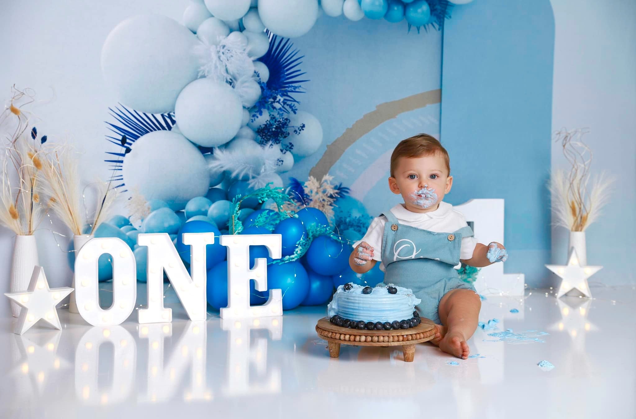 Kate Boho Balloons Backdrop Blue Cake Smash Designed by Uta Mueller Photography - Kate Backdrop AU