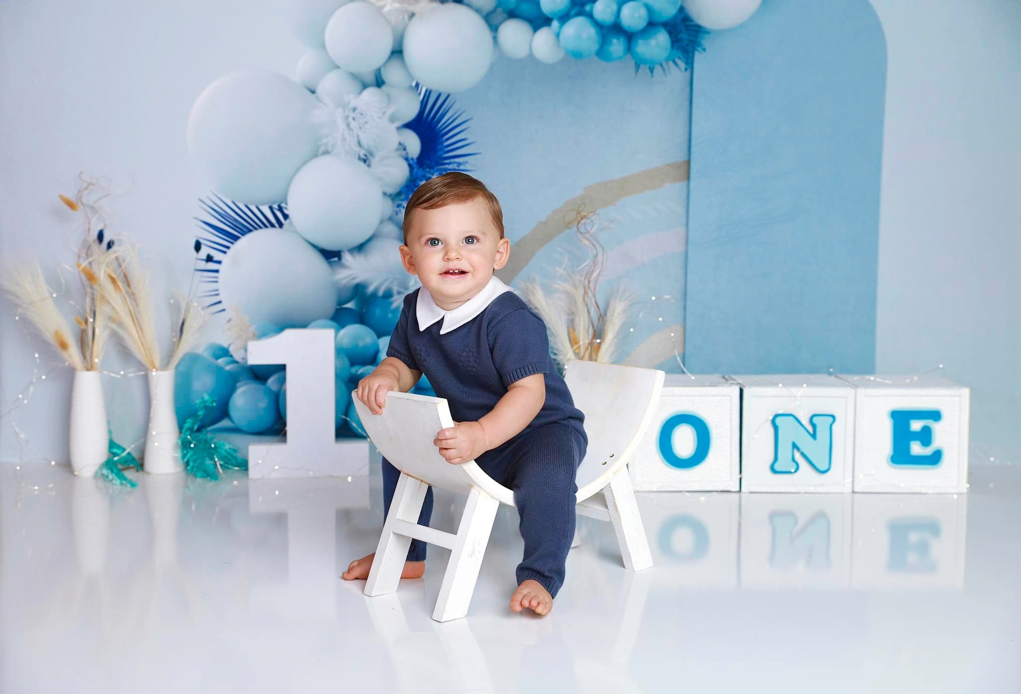 Kate Boho Balloons Backdrop Blue Cake Smash Designed by Uta Mueller Photography - Kate Backdrop AU