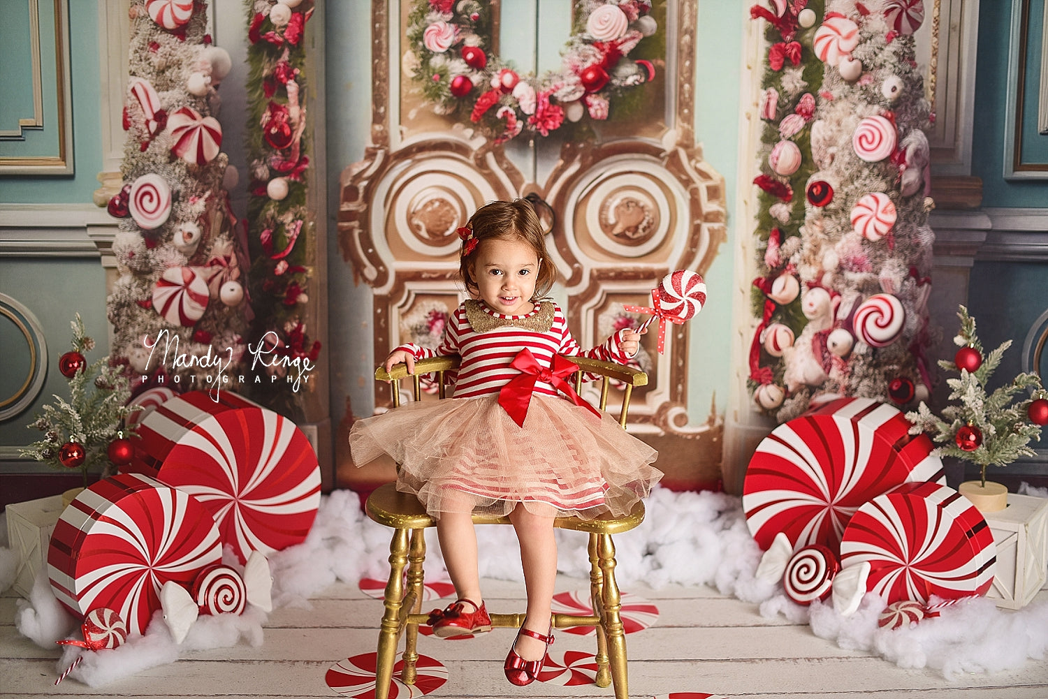 Kate Christmas Ornate Peppermint Doorway Backdrop Designed by Mandy Ringe Photography