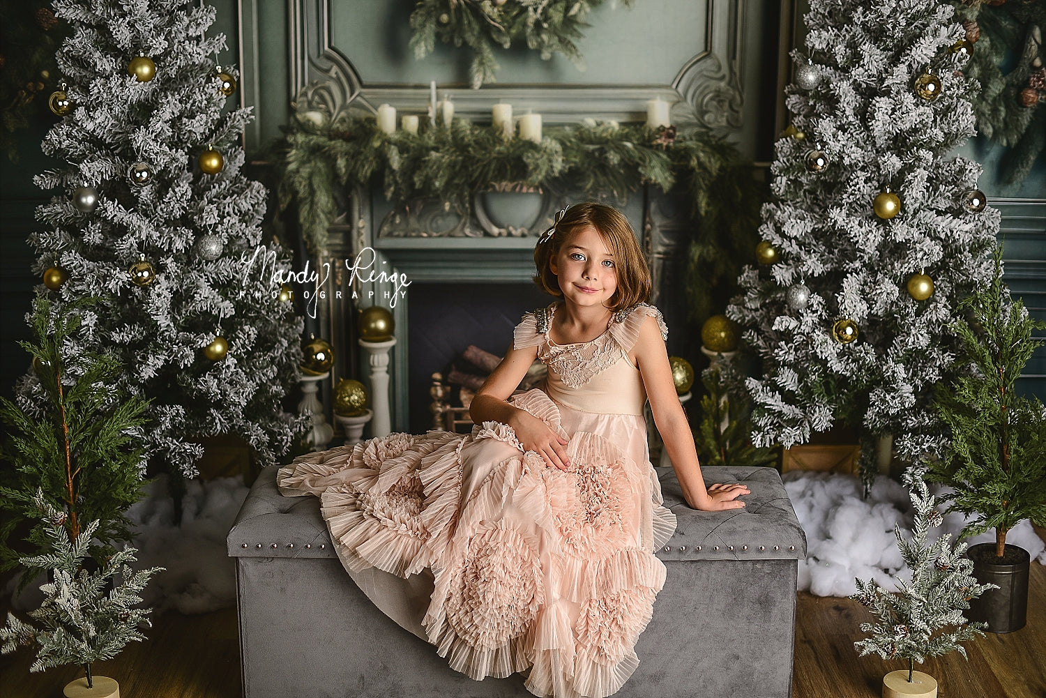 Kate Green Christmas Fireplace Backdrop Designed by Mandy Ringe Photography