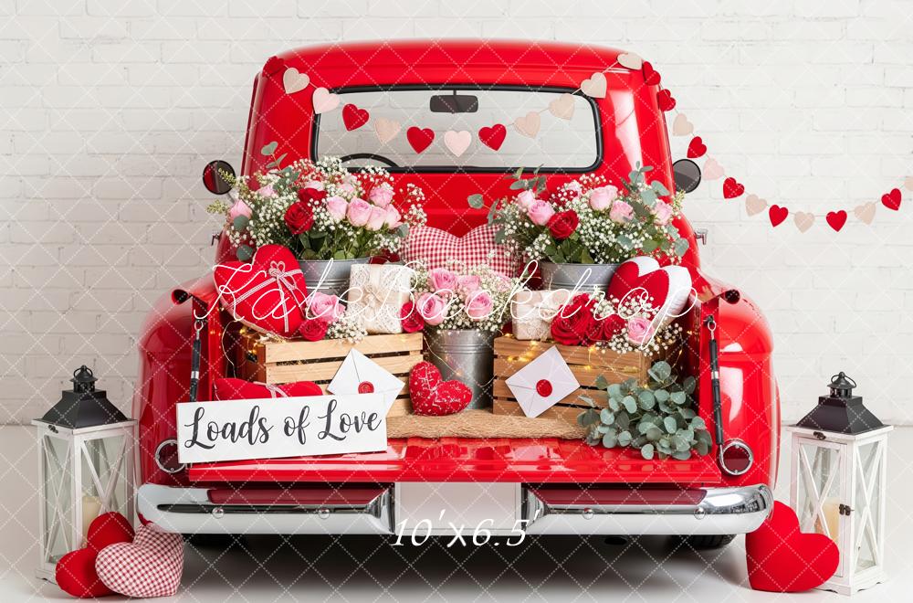 Kate Truck Flowers Hearts Valentines Fleece Backdrop Designed by Patty Roberts