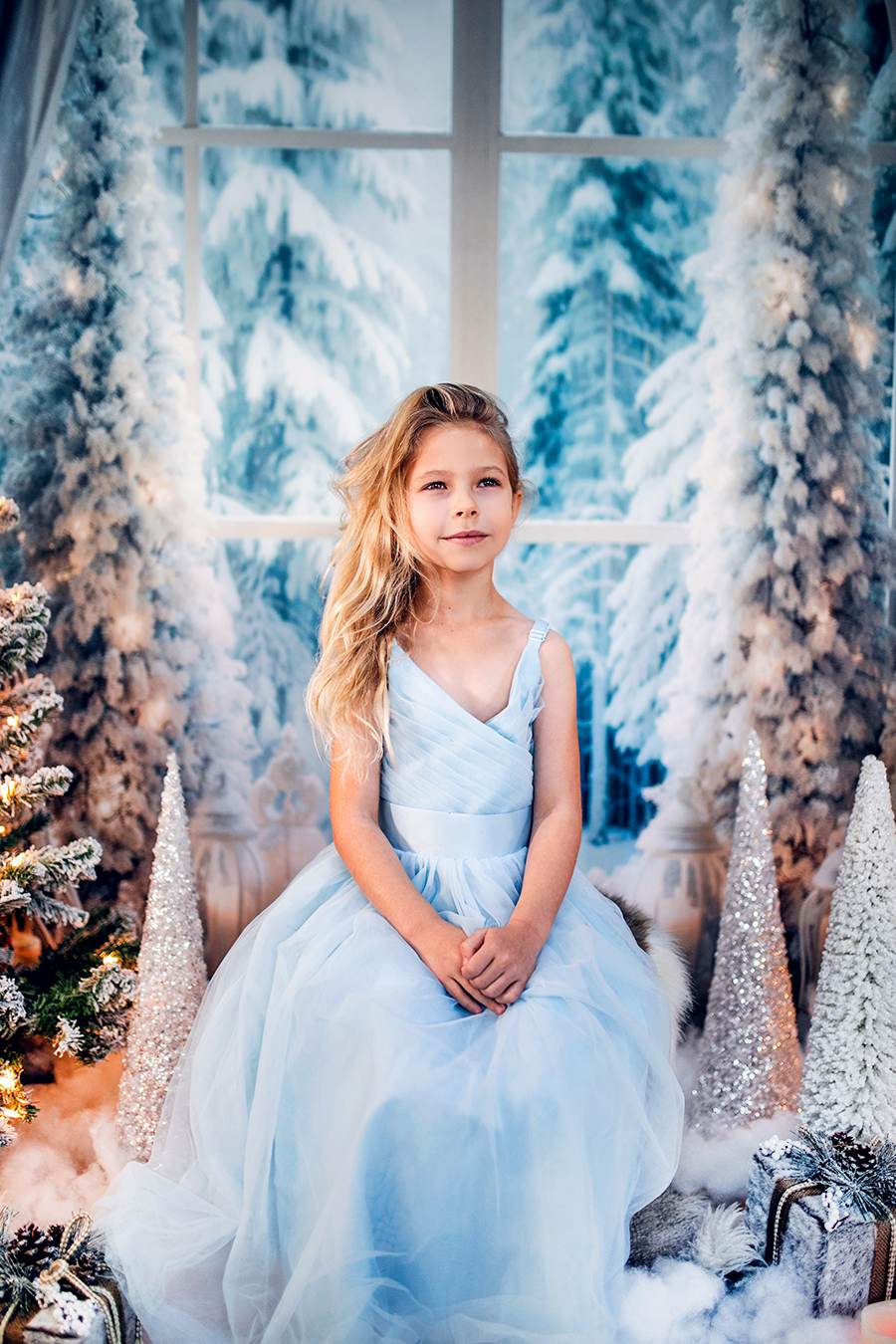 Kate Winter Christmas Tree Window Light Backdrop Designed by Emetselch - Kate Backdrop AU