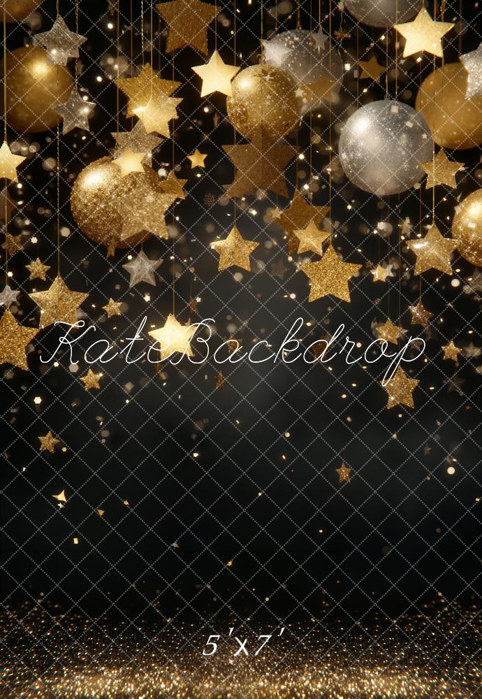 Kate Gold Stars Baubles Glitter Backdrop Designed by Emetselch