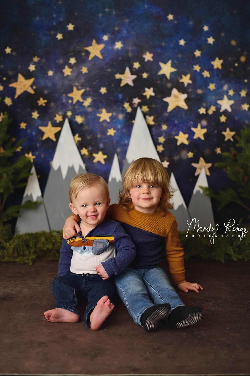 Kate Night Sky with Gold Stars Children Birthday Backdrop for Photography Designed by Mandy Ringe Photography