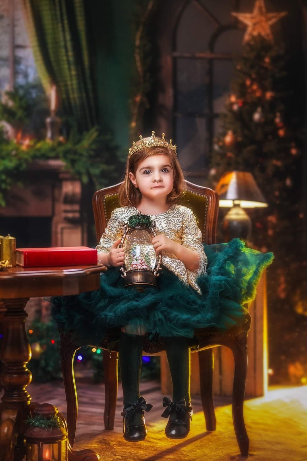 Kate Christmas Green Fireplace Curtain Backdrop Designed by Emetselch
