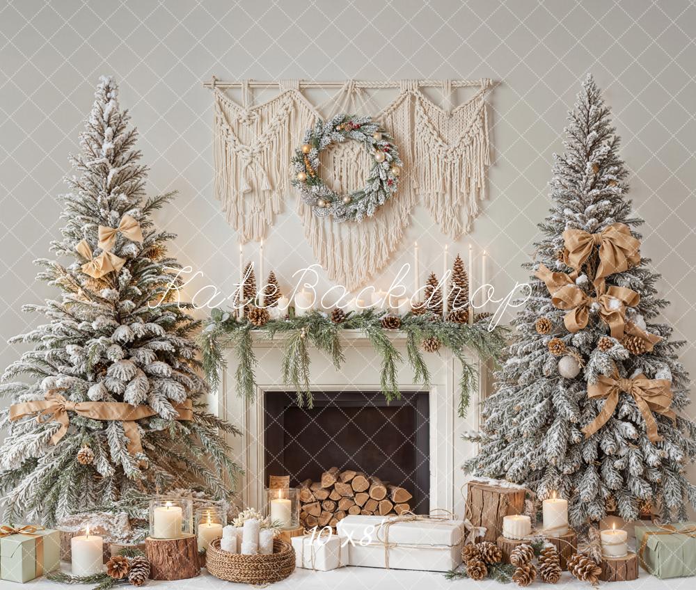 Kate Christmas Fireplace Trees Candles Fleece Backdrop Designed by Emetselch - Kate Backdrop AU