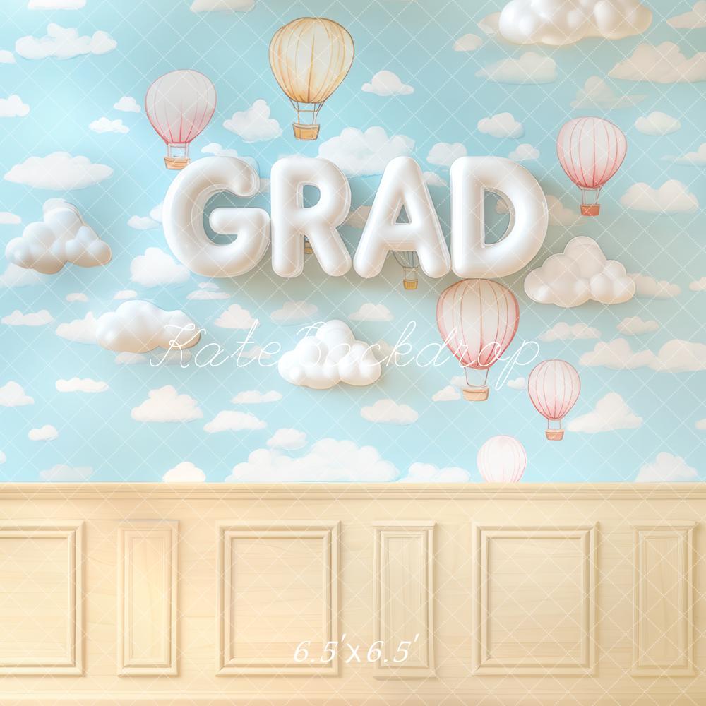 Kate Grad Hot Air Balloons Clouds Blue Backdrop Designed by Mini MakeBelieve