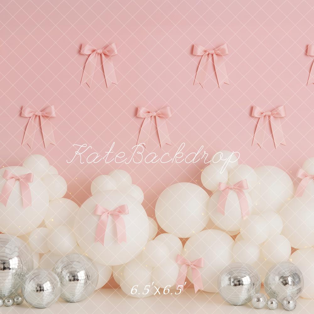 Kate Pink Bows White Balloons Backdrop Designed by Patty Roberts - Kate Backdrop AU