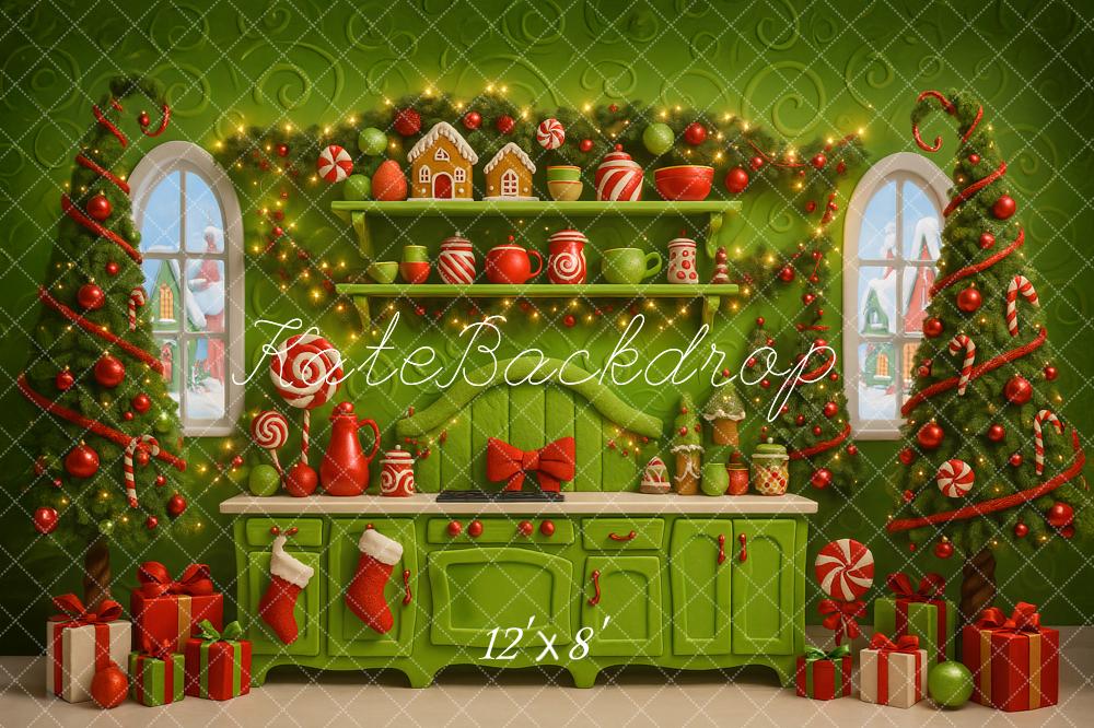 Kate Green Christmas Trees  Kitchen Gingerbread Backdrop Designed by Ashley Paul