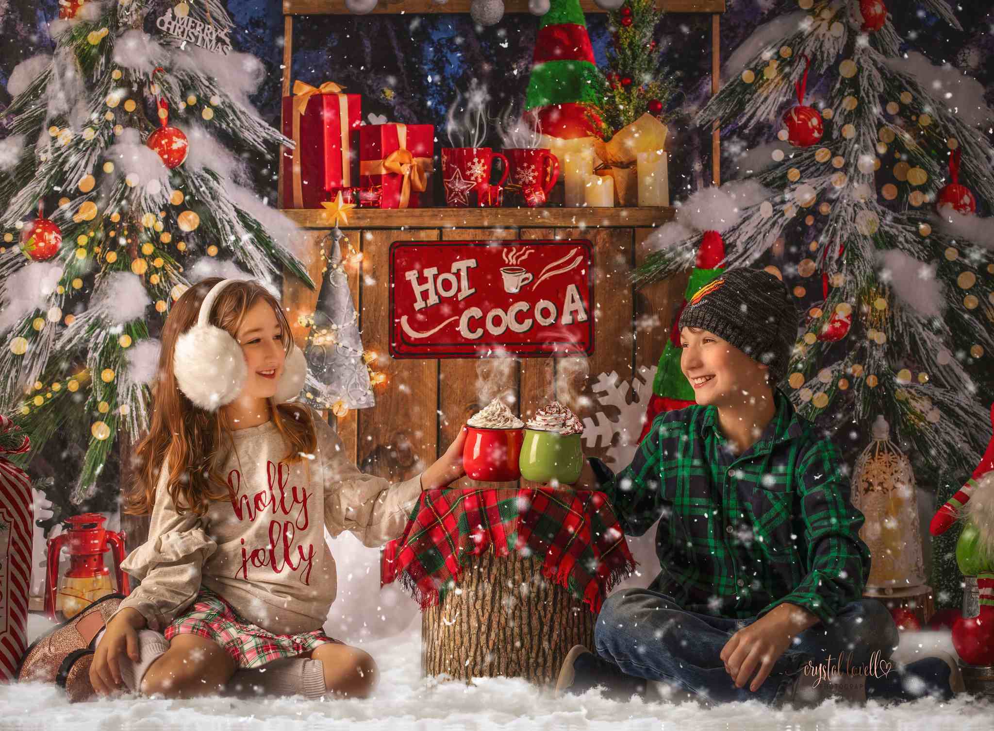 Kate Christmas Backdrop Red Green Striped Elf Hat Designed by Emetselch - Kate Backdrop AU
