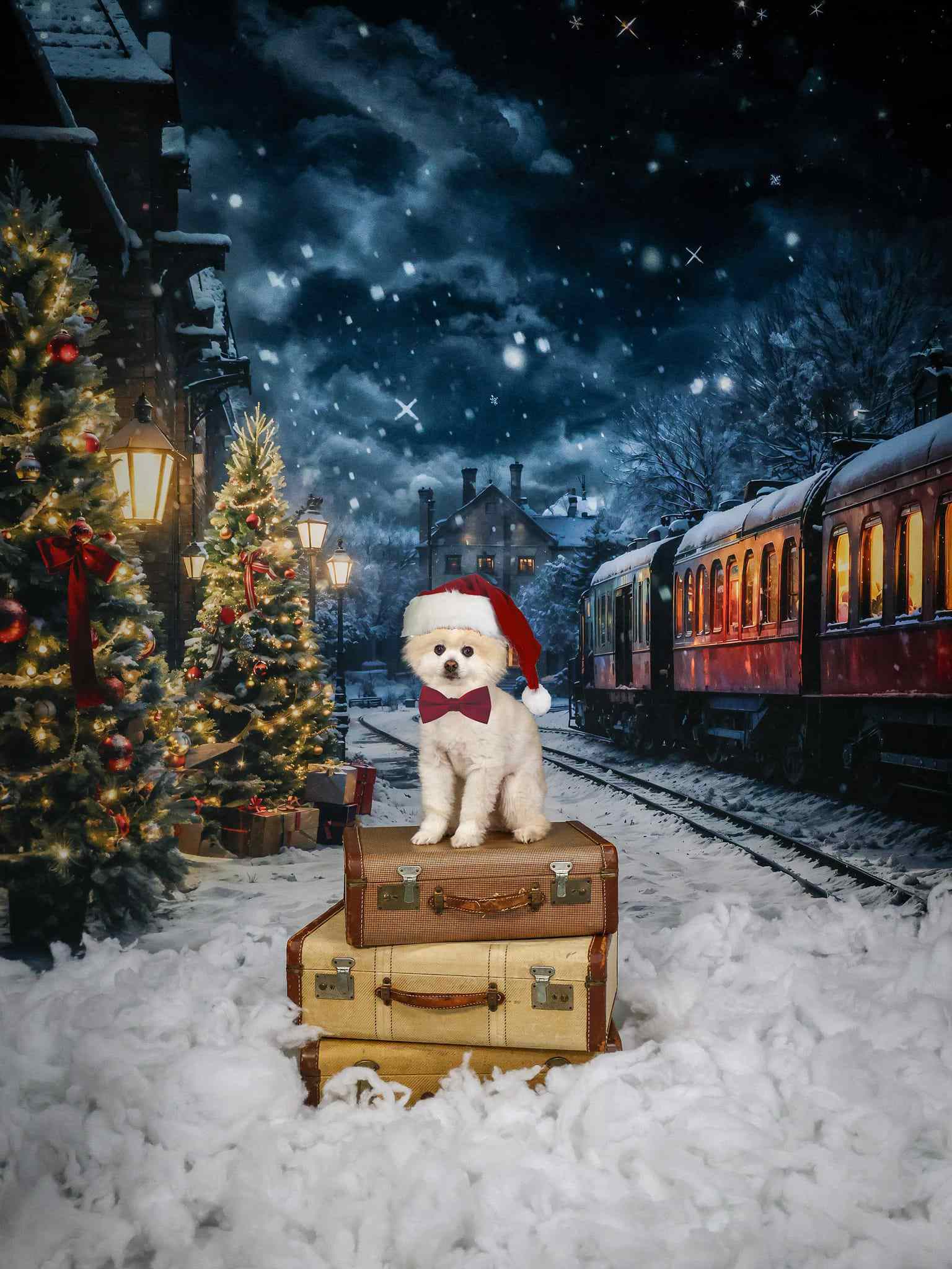 Kate Winter Christmas Tree Train Backdrop Designed by Emetselch - Kate Backdrop AU