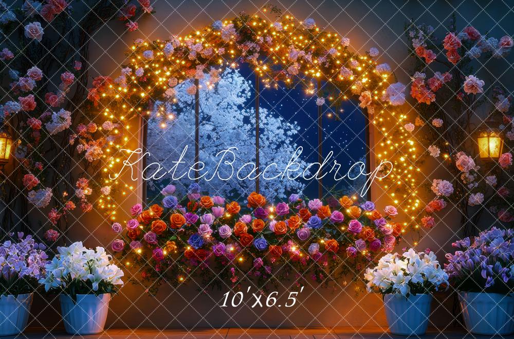 Kate Flower Arch Lights Window Night Backdrop Designed by Mini MakeBelieve - Kate Backdrop AU
