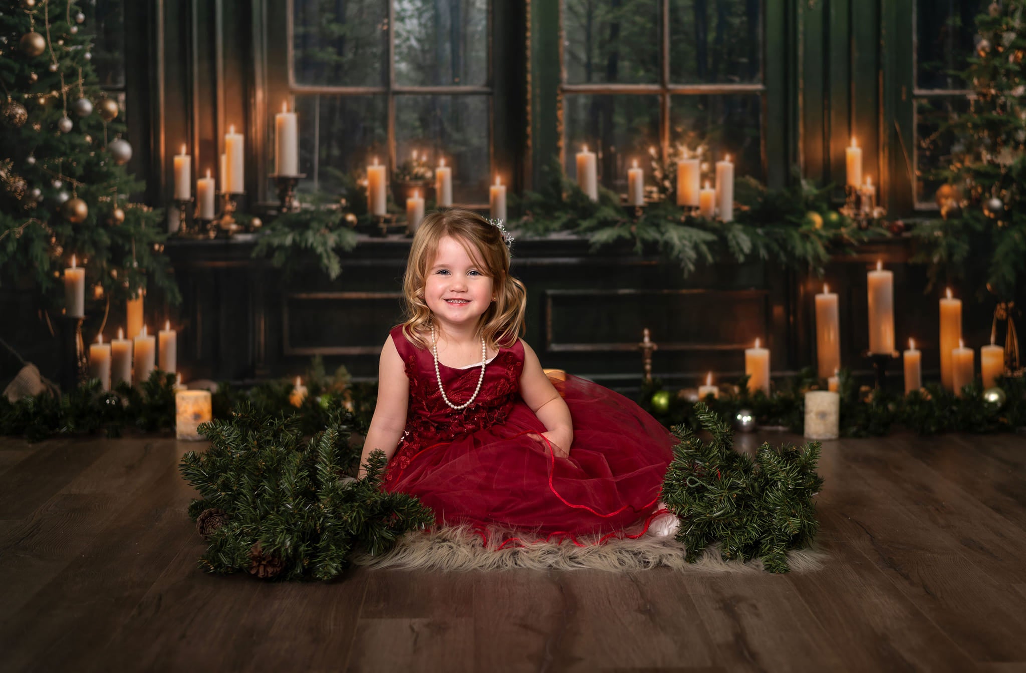 Kate Christmas Green Window Candle Backdrop Designed by Emetselch