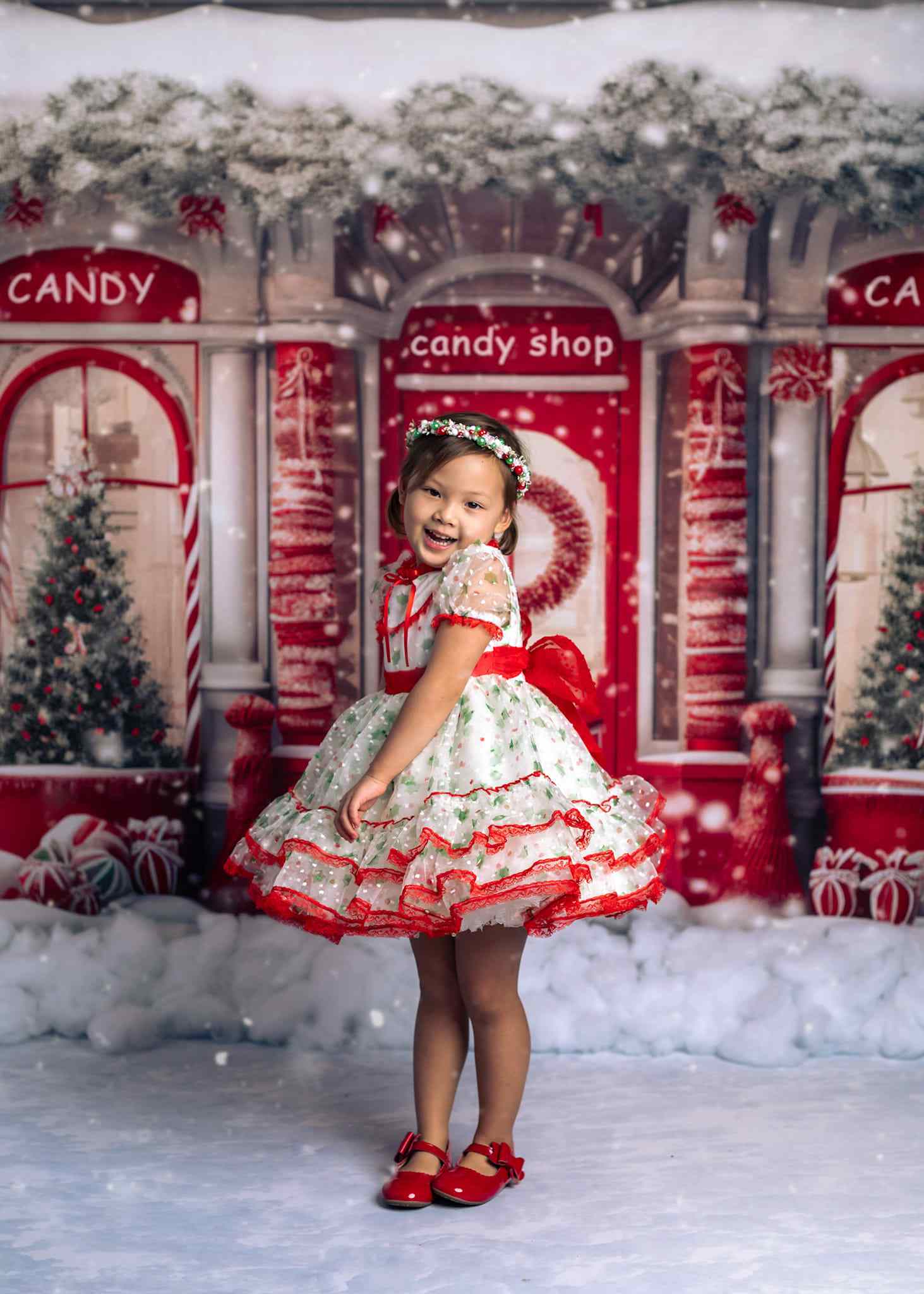 Kate Christmas Red Candy Shop Backdrop Designed by Chain Photography